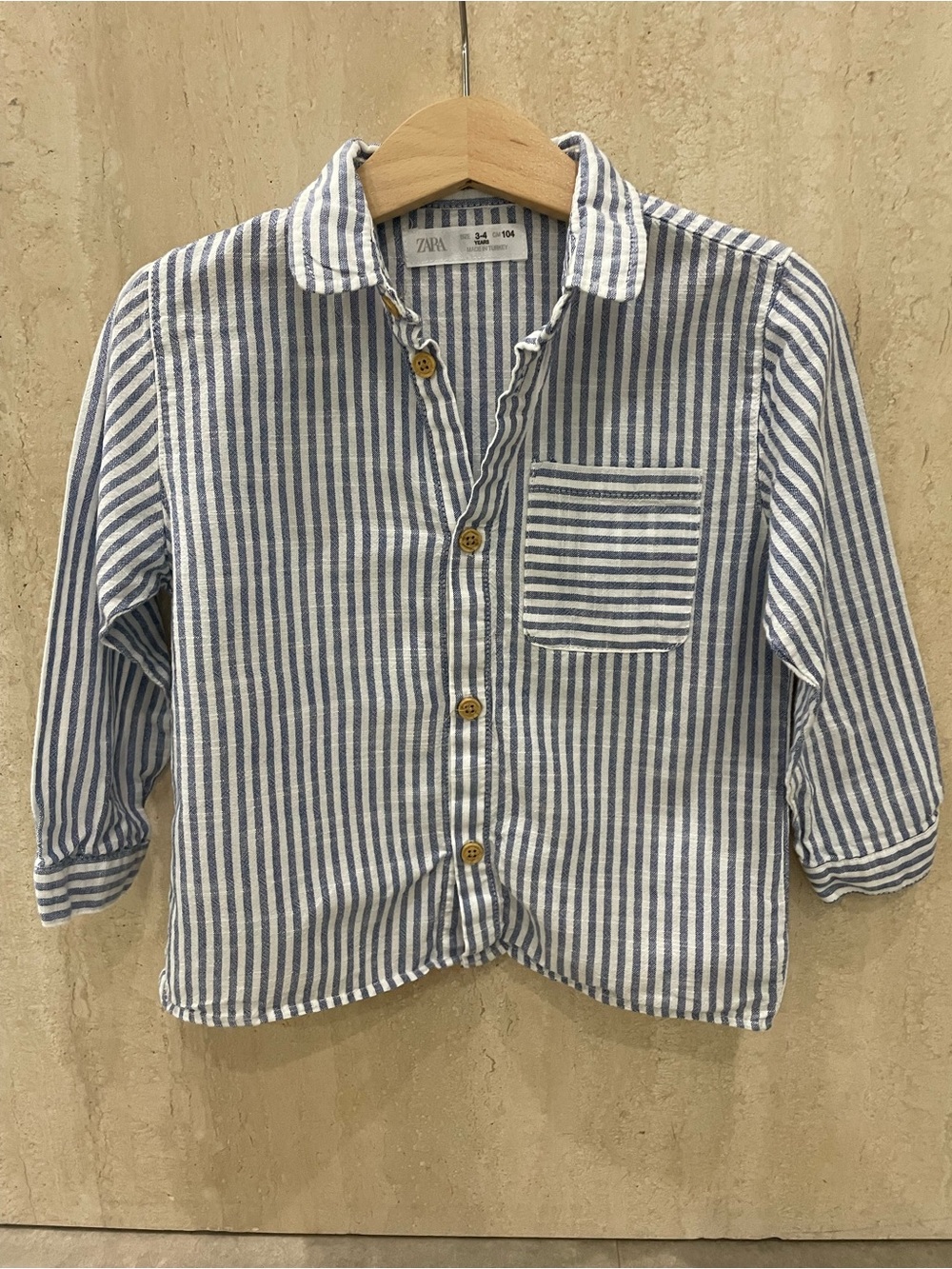 Zara Blue and White Striped Button-Down Shirt